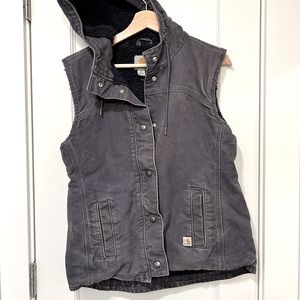 WASHED DUCK FLEECE-LINED HOODED VEST